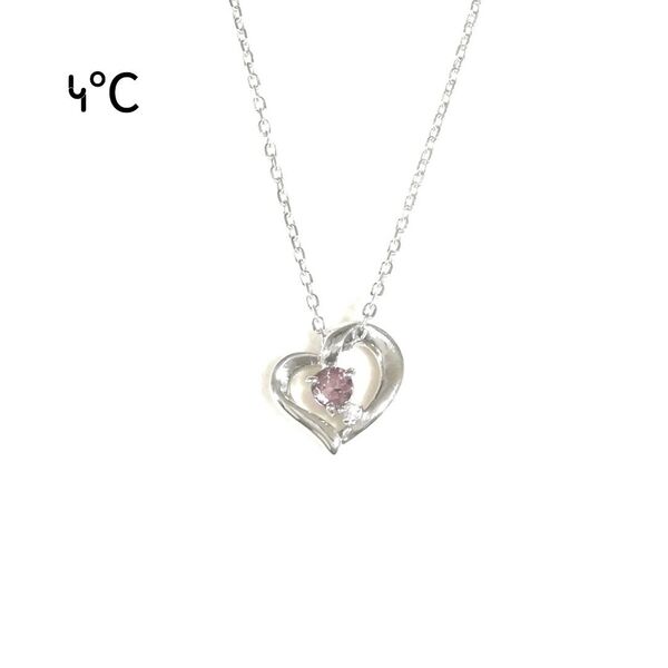 【美品】4℃ ハートトルマリン&ダイヤモンドネックレス