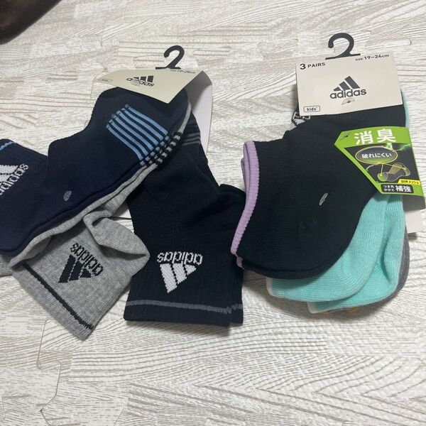 adidas キッズ ソックス 3足セット×2 まとめ売り 19〜24cm