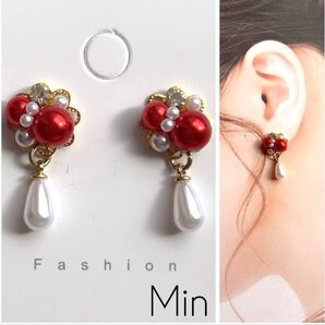 レッド系 ビジュー ピアス ハンドメイド イヤリング変更可