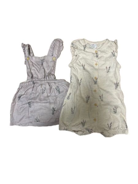 H&M ベビー服 2点セット(ロンパース、スカートブルマ)ラベンダー柄 6-9M 74サイズ