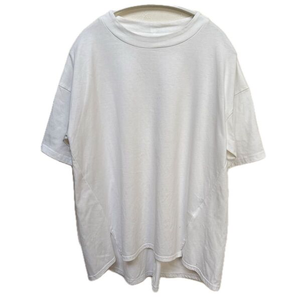 シンプル 無地 半袖Tシャツカットソー ホワイト L 前スリット