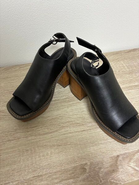 JEANASIS バックストラップヒールサンダル<M/23.0-23.5cm>ブラック 黒 ジーナシス