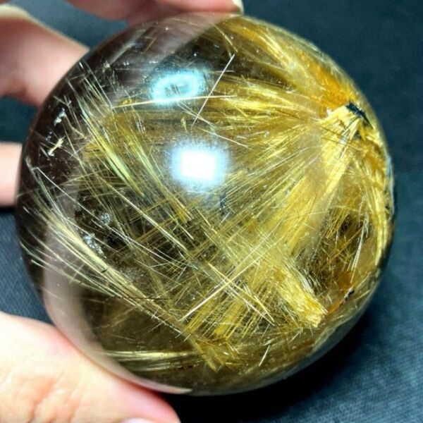 超絶綺麗 64mm ゴールドルチルクォーツ 太陽放射ルチル 丸玉 スフィア 金針水晶