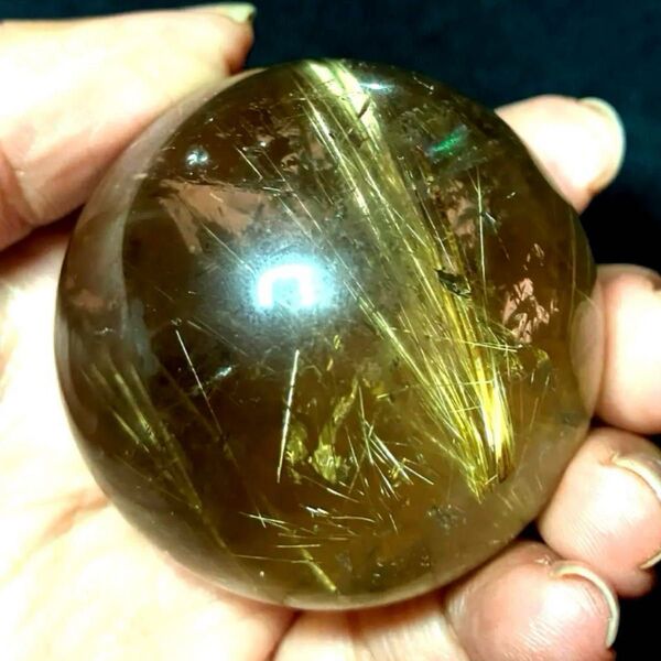 48mm ゴールドルチルクォーツ 丸玉 スフィア 金針水晶