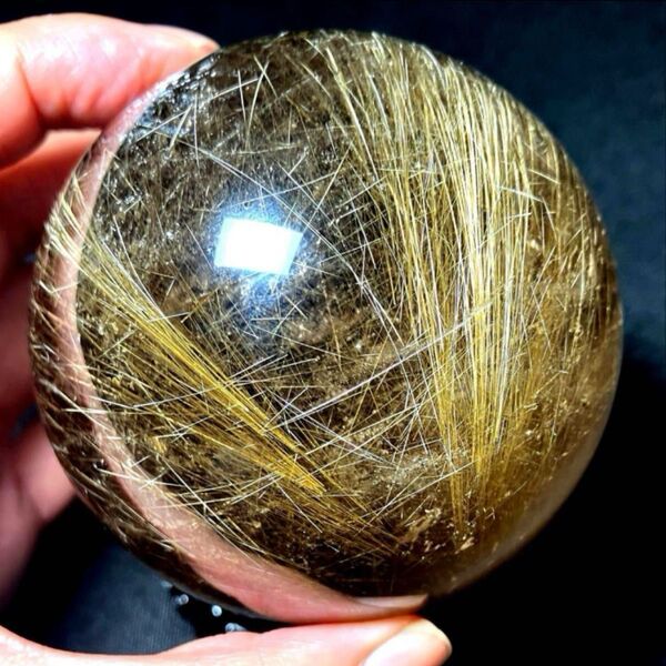 超絶綺麗 76mm ゴールドルチルクォーツ 丸玉 スフィア 金針水晶