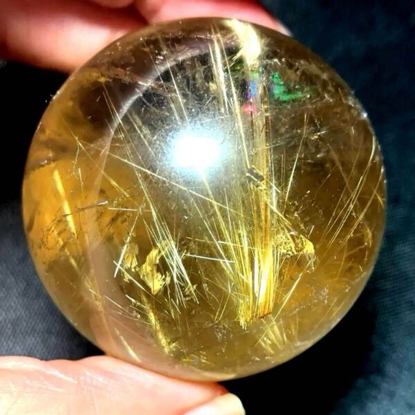 48mm ゴールドルチルクォーツ 丸玉 スフィア 金針水晶