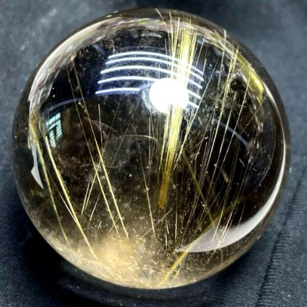 40mm ゴールドルチルクォーツ 丸玉 スフィア 金針水晶