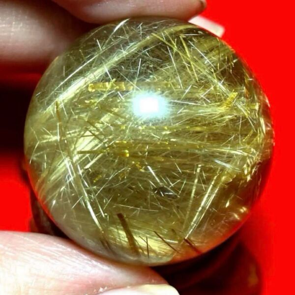 超絶綺麗 30mm ゴールドタイチンルチルクォーツ 丸玉 スフィア 金針水晶