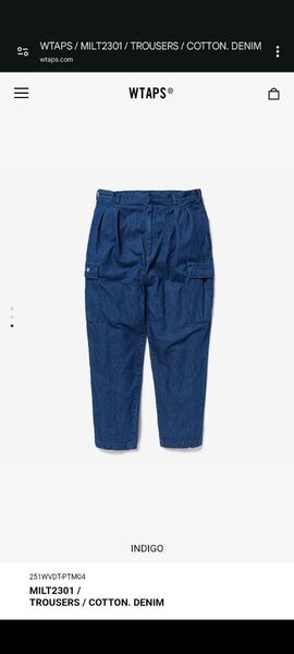 WTAPS 25SS MILT2301 / TROUSERS / COTTON. DENIM INDIGO LARGE