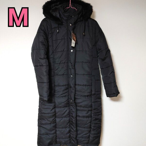 【中古J-7】レディースM/中綿コート/ロングコート/ベンチコート/黒
