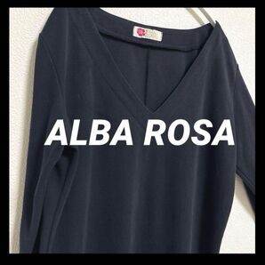 ALBA ROSA|アルバローザ|無地|Vネックワンピース|トップス|ネイビー|レディース|長袖|レア|平成レトロ|ギャル