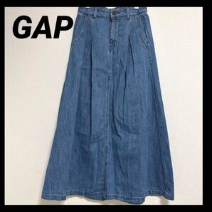 美品|GAP|ギャップ|大人気|デニムタックフレアスカート|ウエストゴム|ロング