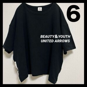 BEAUTY&YOUTH|6|ロク|ユーズドTシャツ|五分丈|黒|デザイン|古着半袖ブラック|レディース|ビューティーアンドユース