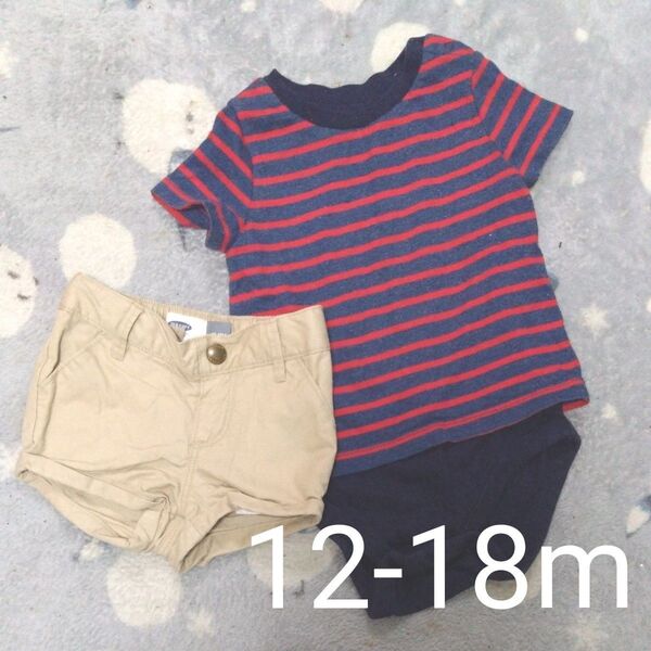 【コーデ売り】 男の子 12-18m 70cm シャツ 半袖 パンツ 上下 トップス GAP オールドネイビー ボーダー