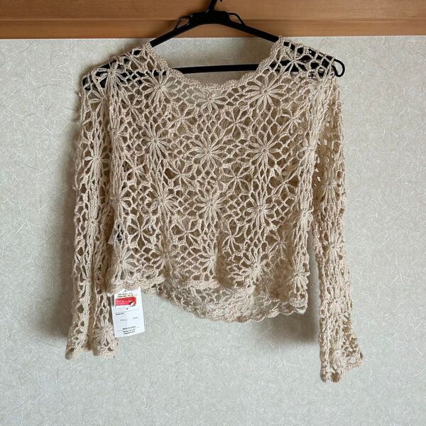 【新品】透かし編みニット ベージュ F