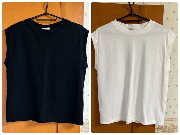 しまむら ノースリーブ Tシャツ トップス 白 黒 アイボリー ブラック Mサイズ 2点セット
