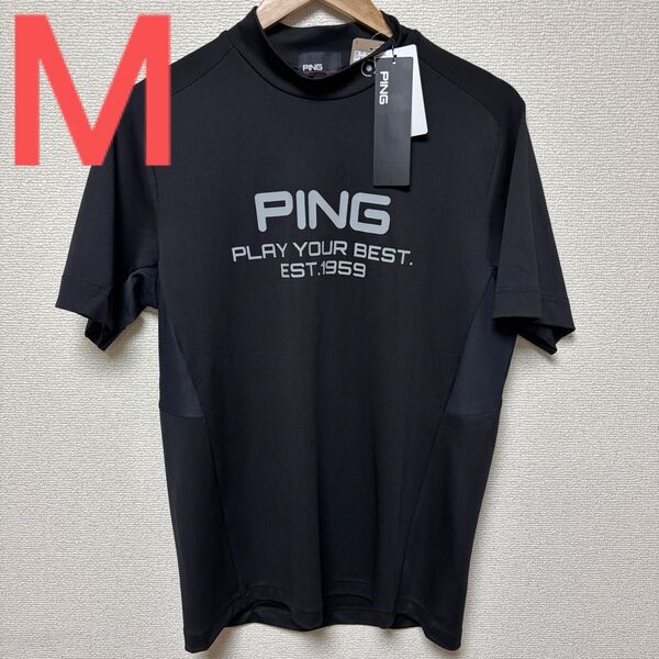 PING メンズ ゴルフウェア 半袖 モックネックシャツ 黒 サイズ 未使用