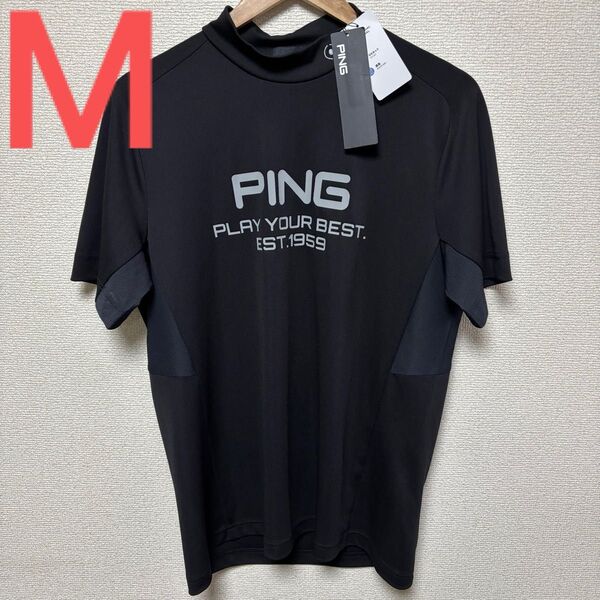 PING メンズ ゴルフウェア 半袖 モックネックシャツ 黒 サイズ 未使用