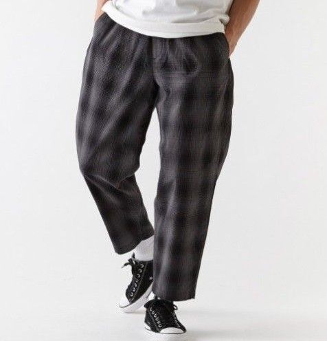 極美品FATオンブレチェック柄(グレー×黒)ワイドテーパードパンツFAT(XL)