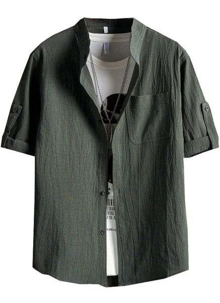 夏服 シャツ メンズ 七分袖 半袖 ファッション ボタンアップ シャツ 大きいサイズ メンズ 無地 ワイシャツ 人気