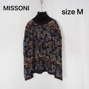 MISSONI / ミッソーニ 総柄 デザイン タートルネック レーヨン ニット セーター イタリア製 M モード カジュアル