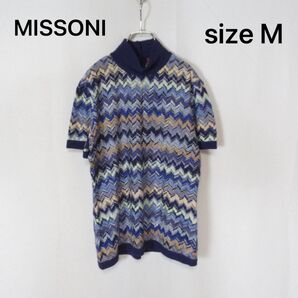 MISSONI / ミッソーニ ハイネック ニット セーター タートルネック イタリア製 レディース 半袖 Mサイズ ユーロ 古着