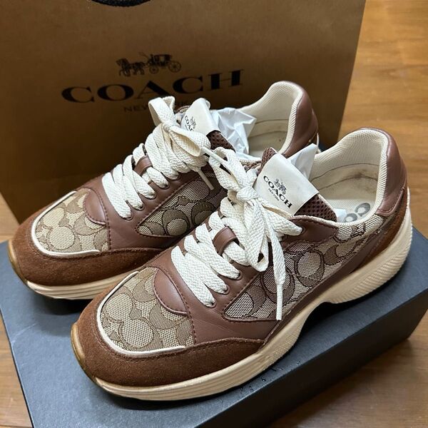 COACHレザー.スエードスニーカー レディース 24cm COACH直営店購入