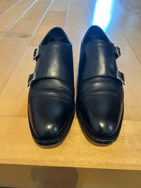 BEAMS F 黒 レザー ダブルモンクストラップ