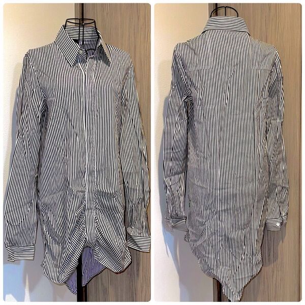 【Sサイズ】【値下げ不可】メンズ レディース シャツ ワイシャツ ロングシャツ ジャケット アウター グレー ストライプ