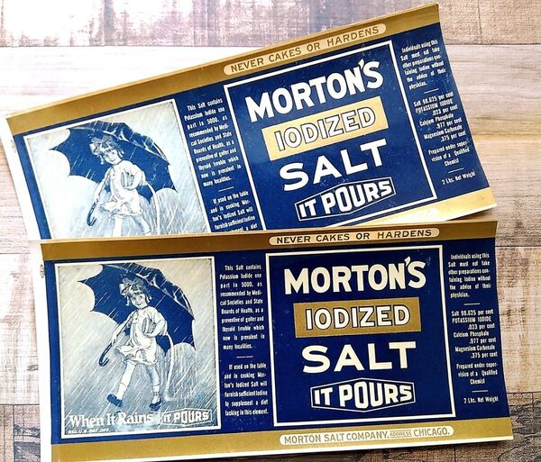 2枚 ビンテージラベル MORTON SALT モートンソルト 海外ラベル ジャンクジャーナル おすそ分けファイル レトロ