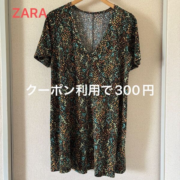 ★ZARA★小花柄ワンピース チュニック 半袖 Mサイズ マルチカラー