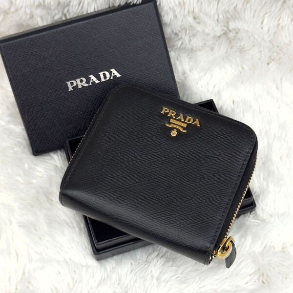 ☆美品☆PRADA プラダ サフィアーノ 二つ折り 財布 ゴールド金具 レザー ラウンドファスナー ジップアラウンド