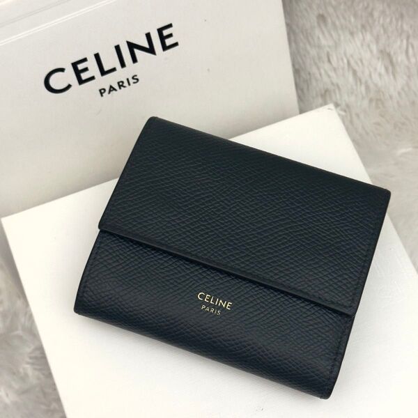 ☆美品☆CELINE セリーヌ トリフォールドウォレット 財布 カーフレザー 三つ折り ダークグリーン