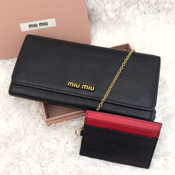 ☆極上美品☆MIUMIU ミュウミュウ 財布 ブラック パスケース付き マドラス 長財布 ブラック レザー ゴールド金具