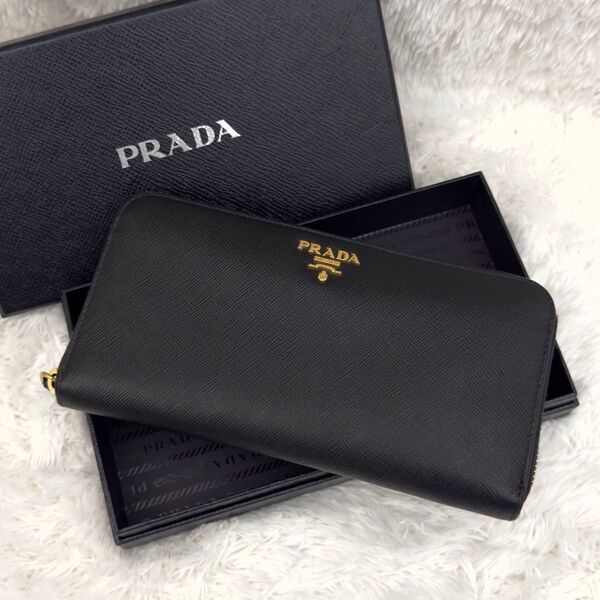 ☆PRADA☆プラダ サフィアーノレザー ラウンドファスナー 長財布 ブラック ゴールド金具 ジップアラウンド