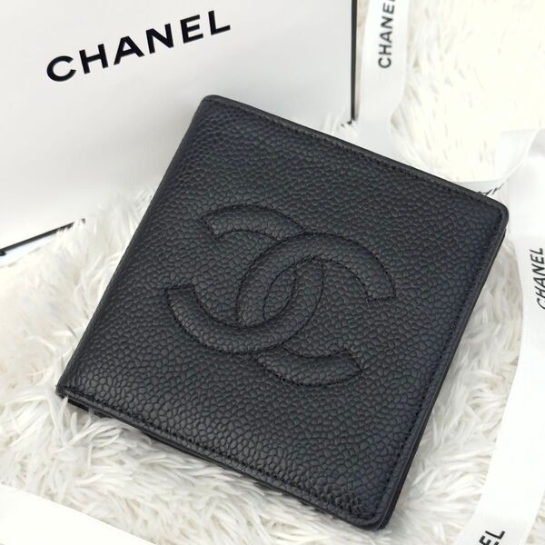 ☆美品☆CHANEL シャネル キャビアスキン ゴールド金具 ブラック ココマーク レザー シリアルシール付き