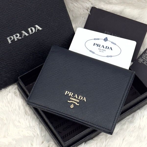 ☆新品級☆PRADA プラダ サフィアーノレザー 財布 シルバー金具 ギャランティーカード マルチカラー