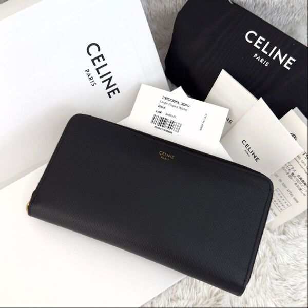 ☆美品☆CELINE セリーヌ ラウンドファスナー ラージジップウォレット 財布 ゴールド金具 付属品完備 レザー