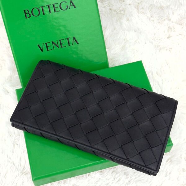☆極美品☆RFID内蔵 BOTTEGA VENETA ボッテガヴェネタ イントレチャート 財布 フラップ ブラック ICチップ