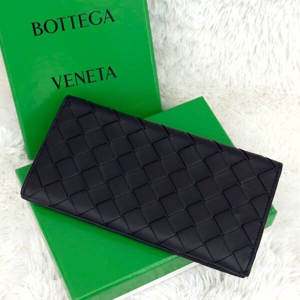 ☆極美品☆RFID内蔵 BOTTEGA VENETA ボッテガヴェネタ イントレチャート 財布 ネイビー ICチップ