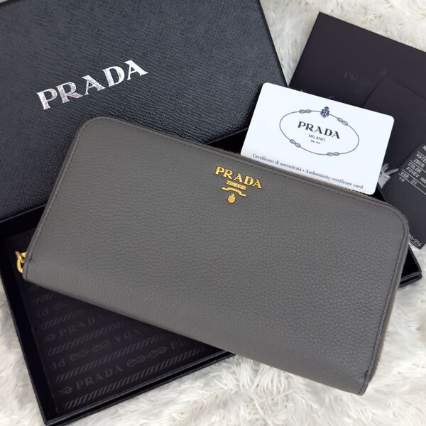 ☆極上美品☆PRADA プラダ 財布 ラウンドファスナー ゴールド金具 シボ革 長財布 ジップアラウンド レザー
