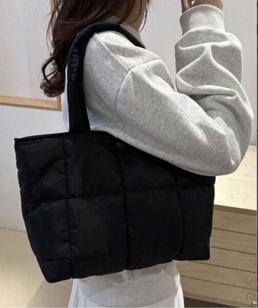 【お買得】 可愛い 大人 キルティング ダウン トートバッグ ハンドバッグ 黒 ハンドバッグ