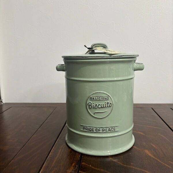 新品箱付き!T&G ビスケットジャー グリーン ブリティッシュデザイン/カントリーキッチン/ナチュラル/陶器/保存容器