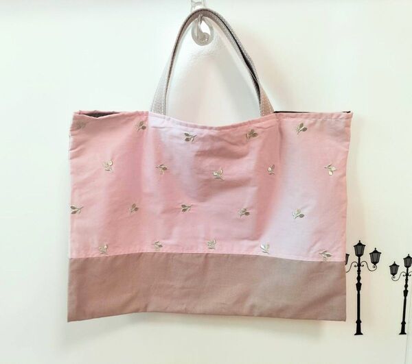 ハンドメイド レッスンバッグ チェリー柄 刺繍ポイント
