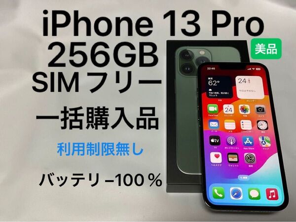 iPhone 13 Pro 256GB SIMフリー アルパイングリーン 一括購入 残債無し 利用制限無し バッテリー100%