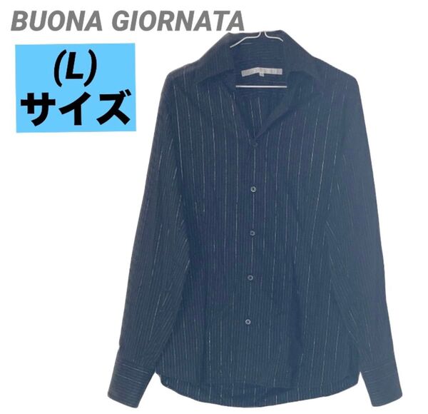 メンズ BUONA GIORNATA ボナジョルナータ ストライプ 長袖シャツ ストライプシャツ Lサイズ 古着 カジュアルシャツ