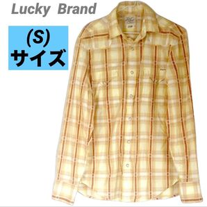 メンズ Lucky Brand ラッキーブランド チェック 長袖シャツ イエロー チェック シャツ Sサイズ 古着 カジュアル
