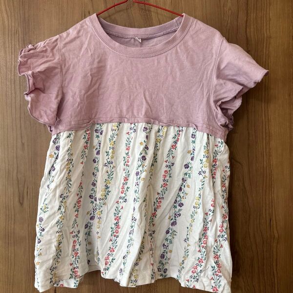 130 フリル 花柄 トップス Tシャツ カットソー プルオーバー 半袖Tシャツ チュニック 半袖