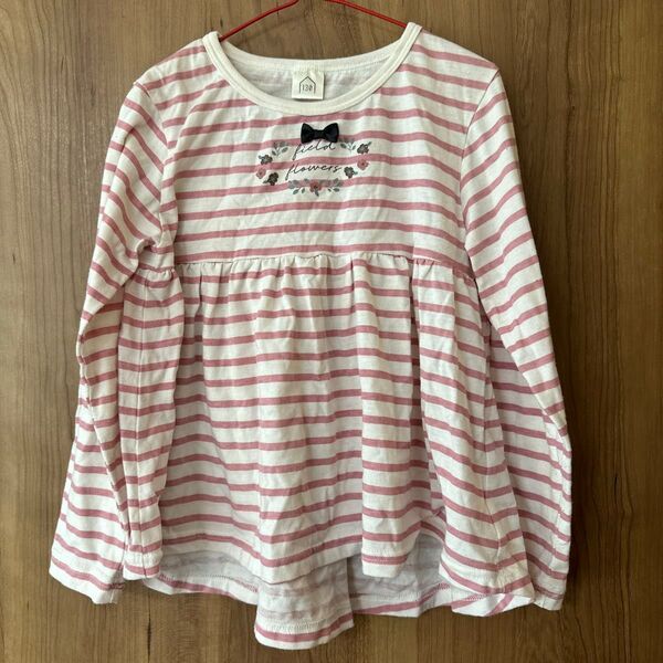 130 ボーダーロンT トップス 女の子 ガールズ チュニック ピンク 長袖 Tシャツ カットソー