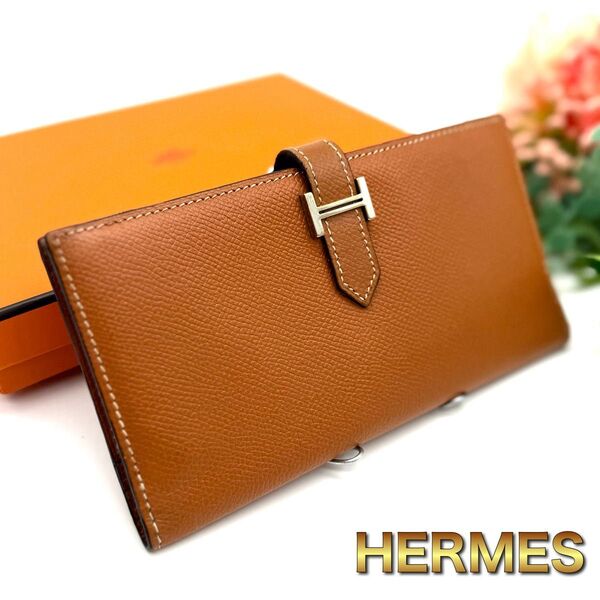 HERMES エルメス ベアン ブラウン 長財布 二つ折り財布 K93